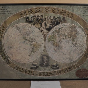 CARTEL ORIGINAL DE 1912 Anuncio de máquina de escribir Hammond. Certificado de autenticidad, restaurado por el profesor, marco personalizado, cristal de museo,