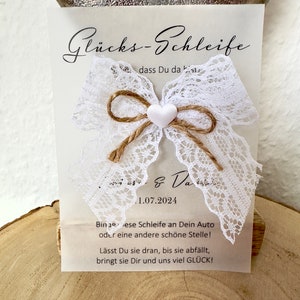 personalisierte Glücksschleifen / Autoschleifen mit Karte personalisiert -  Hochzeit - Gastgeschenk - Vintage, weiß und viele weitere Farben