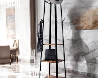 Hall Tree, Metal Coat Rack Stand, Entryway Coat Tree, Bedroom Coat Tree, Small Coat Rack, Clothes Rack Tree With 3 Shelves