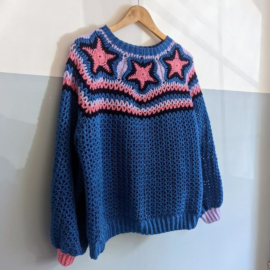 34 Crochet Jumpers with Cowl Necks, Raglans, and Crop Tops 24 Star Girl Adult Jumper Crochet
