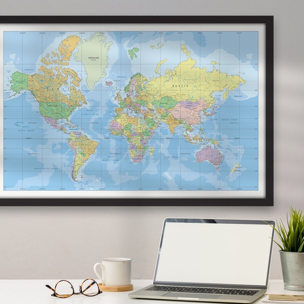 Large Canvas World Map, Education World Map, Framed World Map, World Map for School, World Map for Nursery, Handmade World Map, Bestseller