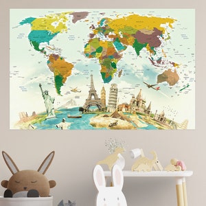 Weltkarte Wandaufkleber des Reisenden, selbstklebendes entfernbares Wandbild der Weltkarte, modernes Luxuswohnzimmerkartenabziehbild