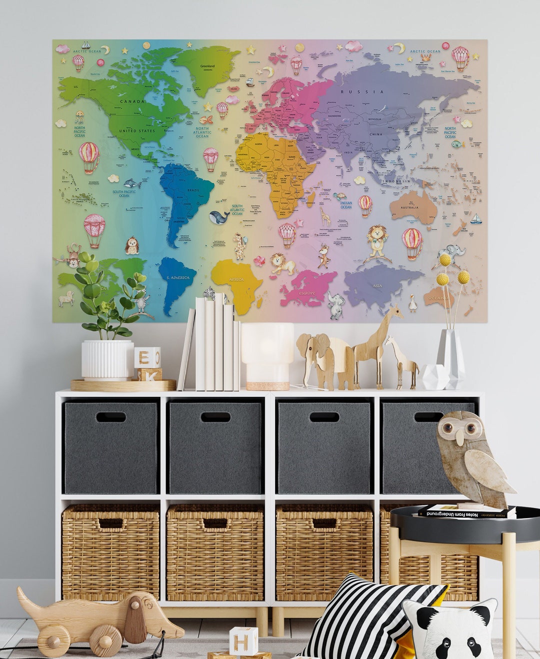 Kids World Map Wall Decal: Peel and Stick Nursery Decor - Etsy