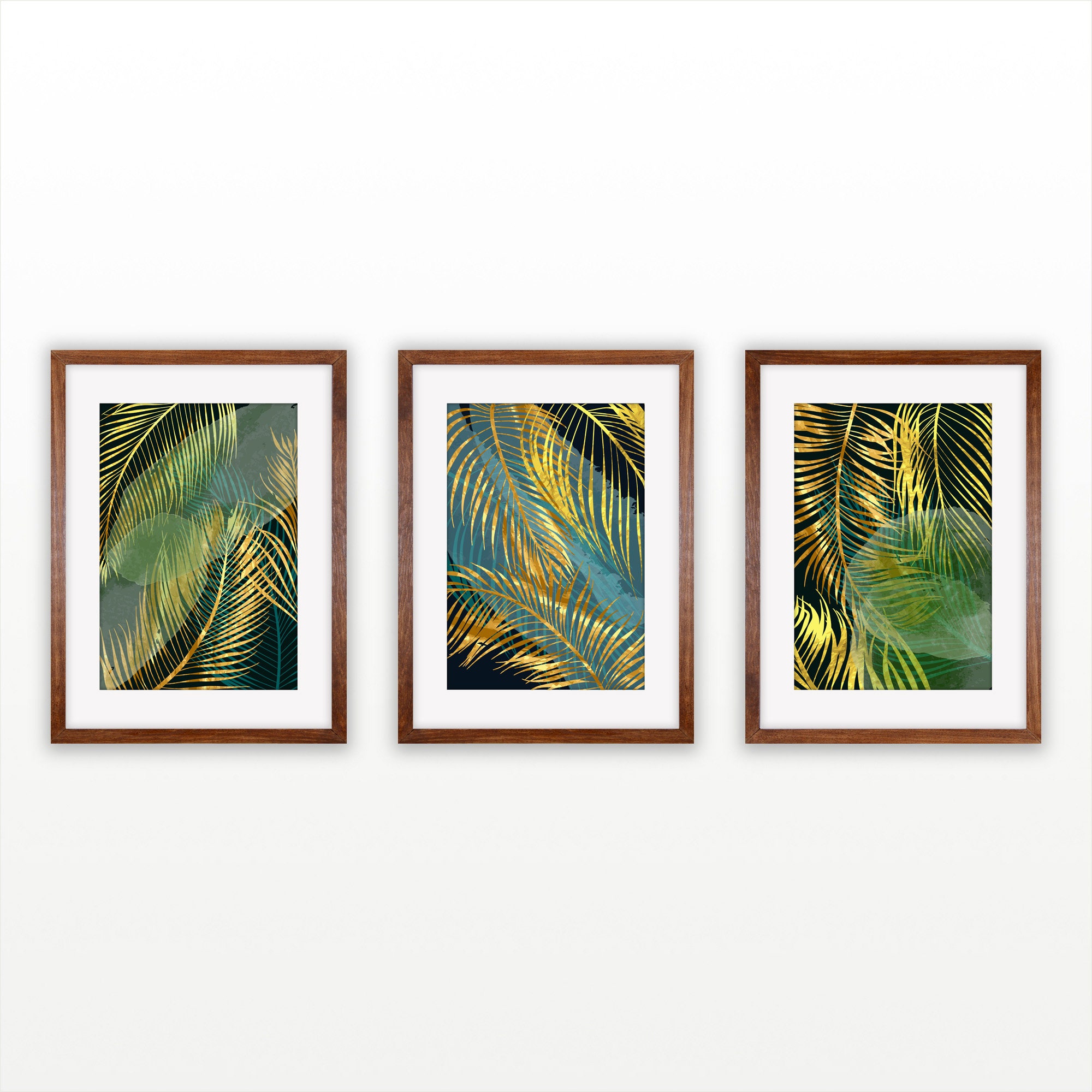 Tropical Leaves Wall Art, Green Wall Art, Set of 3 Wall Art, Framed