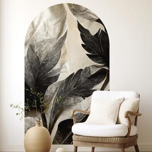 Rustic Leaves Peel and Stick Arch Wallpaper Decal, DIY Removable and Repositionable Wall Decal, Arch Decal Mural