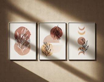 Boho Botanical Art Prints: Abstract Plant Set of 3