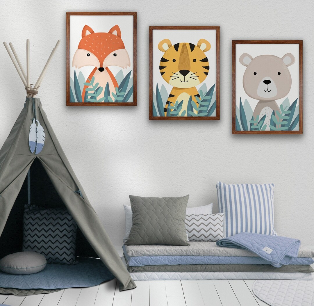 Nursery Wall Art Animals Wall Art Set of 3 Kid's Room - Etsy