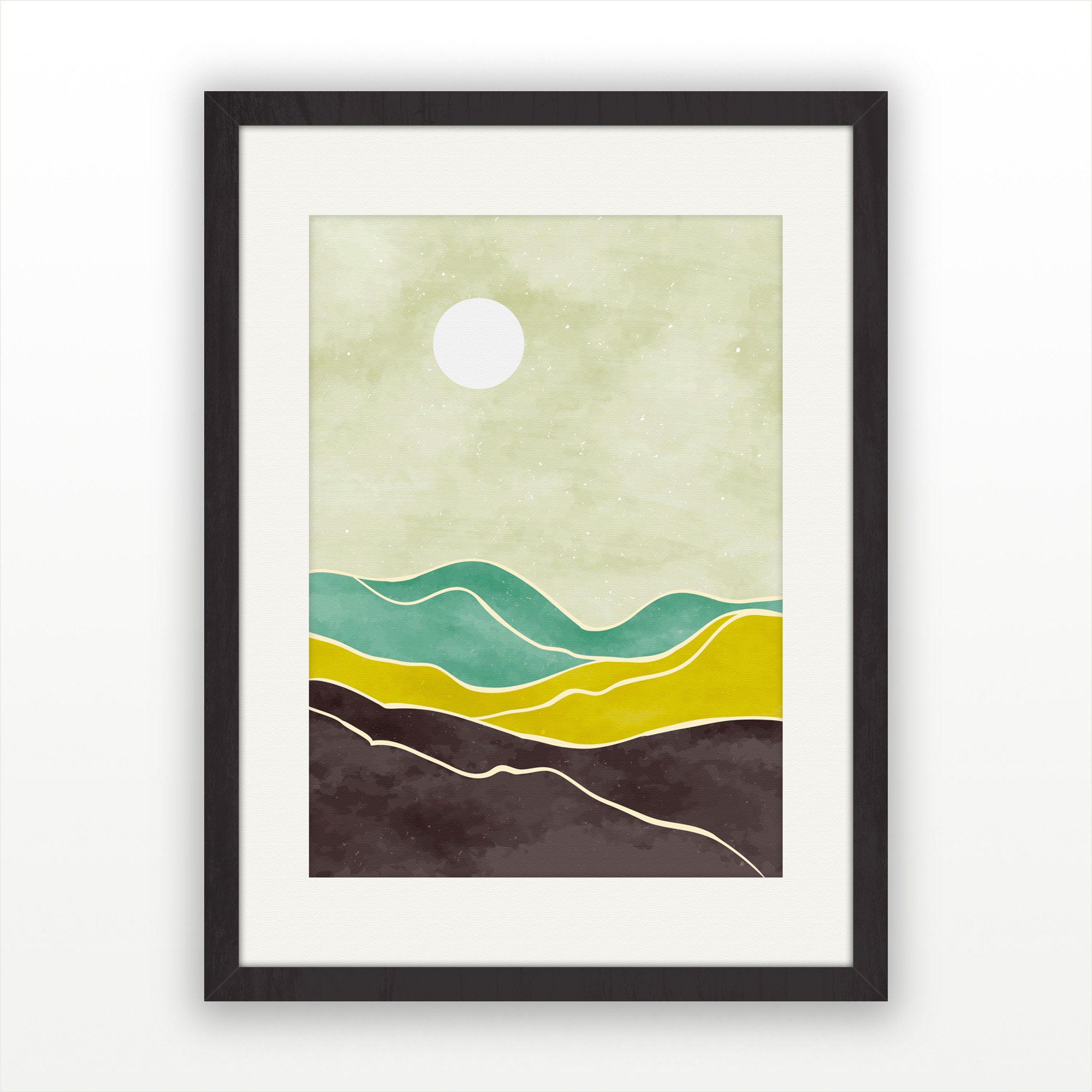 Gerahmte Boho-Wandbilder – 3er-Set, 40x60 Cm, Abstrakt Mit Mond & Pflanzen, Beige/orange