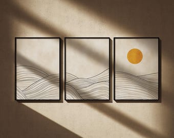 Nordic Abstract Art Prints: Minimalist Landscape Set of 3
