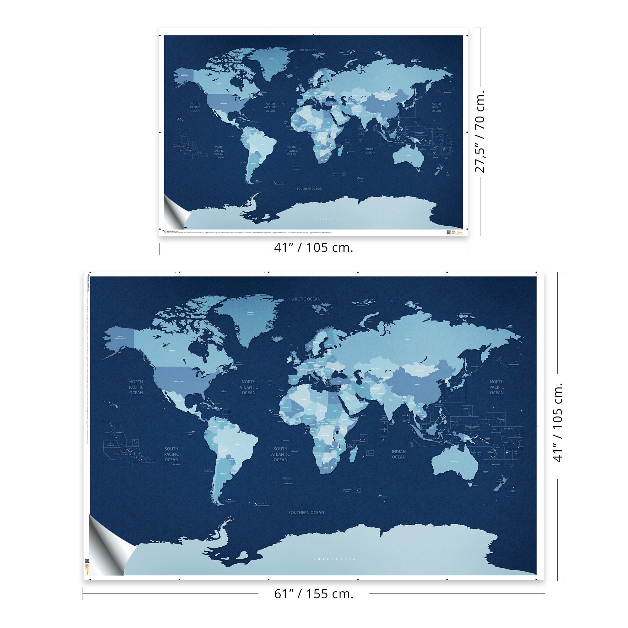 Blue World Map Wall Decal: Peel and Stick, Educational Mural - Etsy