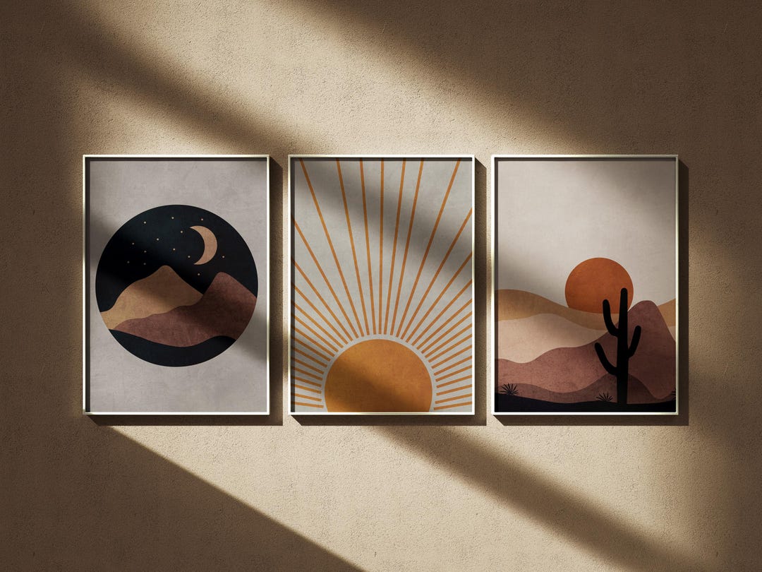 Boho Sun and Moon Art Print Set: Desert Landscape Wall Art - Etsy