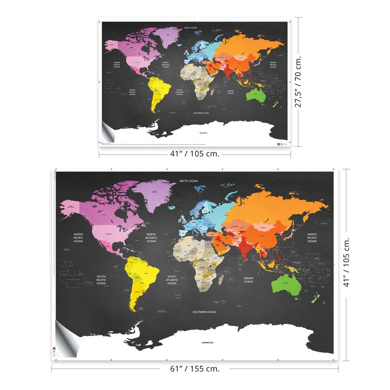 World Map Peel and Stick Wall Sticker, Black Map of the World Wall