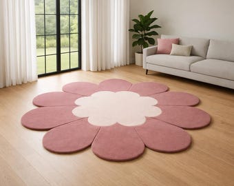 Flower Shaped Area | Pink Daisy Rug | Floral Carpet | Modern Nursery Rug | Soft  Living Room Decor | Unique Home Accent