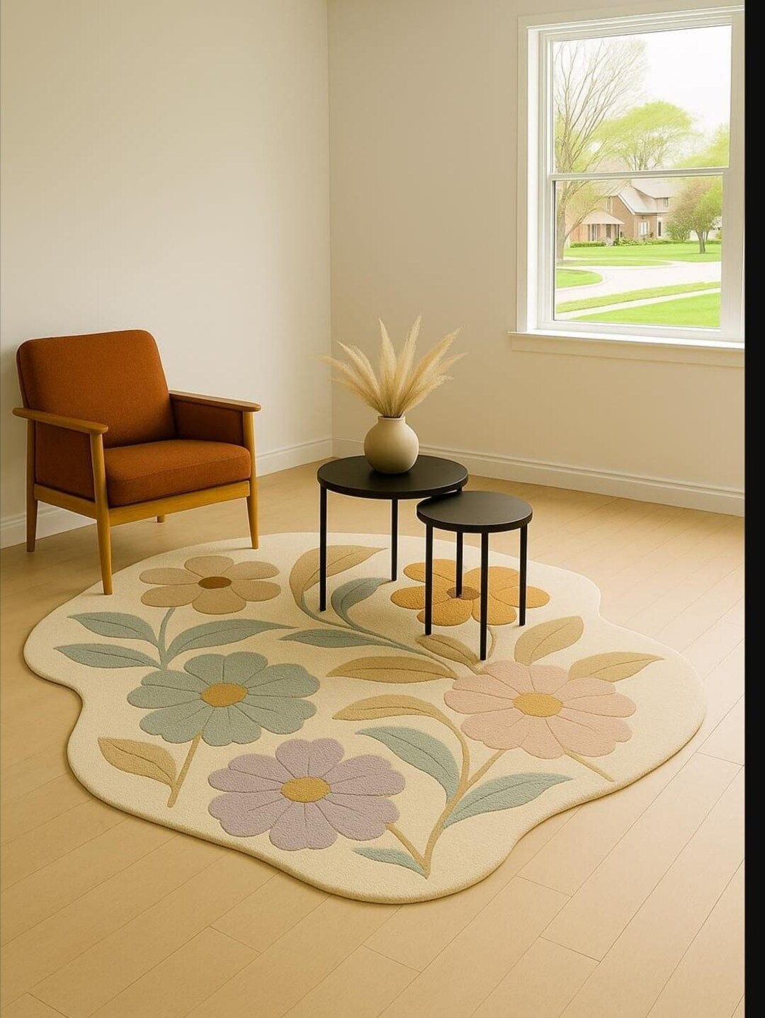 Pattern Floral Whimsical Rug Pastel Floral Rug, Whimsical Blob Shape Modern Home Decor Custom Size ...