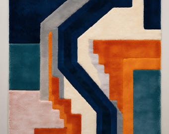 Modern Abstract Geometric Area Rug, Bauhaus Living Room Mid Century Carpet, Contemporary Color Block Rug, Minimalist Bedroom Decor