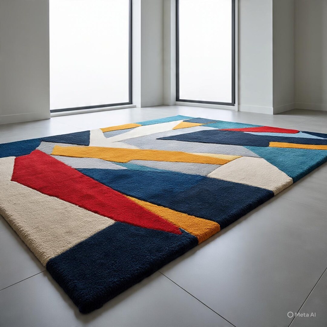 Modern Rug Solid Background Hand Tufted Wool Rug Abstract Geometric Modern Colorful Area Rug ...