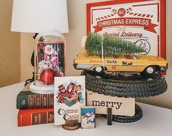 Téléchargement instantané joyeux Noël cartes Flash de Style vintage pour la décoration primitive de ferme et de vacances-guirlande, bannières, étiquettes-cadeaux -Grn Txt