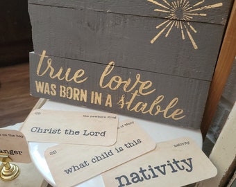 Instant Download Christmas Hymns Vintage Style Flash Cards, Christmas Song and Nativity Flashcards, Farmhouse & Holiday Decorating-Brown Txt