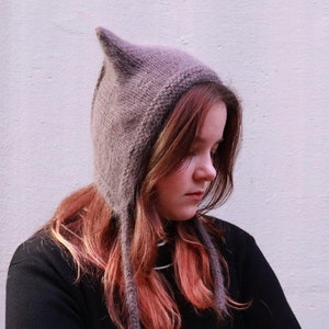 Ear bonnet Hat With Ties for Winter - Hand Knitted Adult Bonnet Cat Ear hat- Hats Women Aviator Bonnet