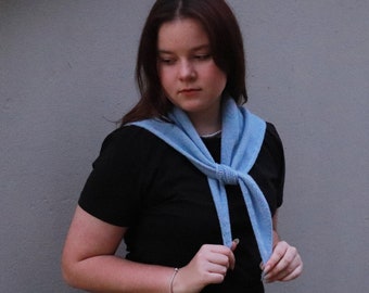 Blue Cashmere neckerchief, triangle head scarf,hand knitted Unisex Scarf