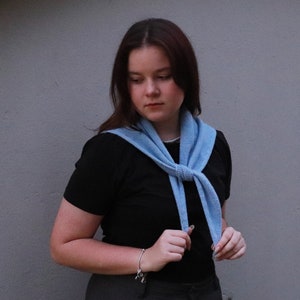 Blue Cashmere neckerchief, triangle head scarf,hand knitted Unisex Scarf