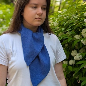 Blue Knit Necktie Neckerchief– Merino & Cashmere Neck-Tie Scarf – Minimalist Neck Scarf for Women – Gift Ready Skinny Hand-Knit Gift