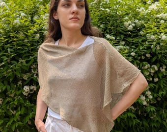 Linen Cropped Poncho: Sheer Sequin Festival Cover-Up