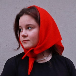 Red Cashmere Triangle Scarf: Hand-Knitted Merino Wool Bandana