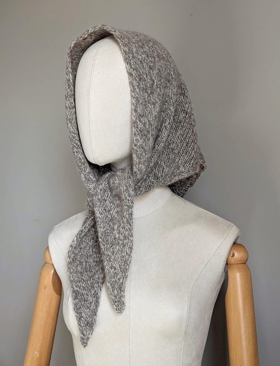 Hand Knitted Merino Cashmere Possum Triangle Scarf - Oatmeal Melange