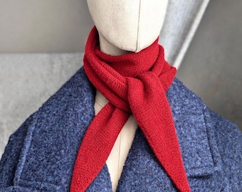 Red Merino Cashmere Skinny Scarf: Minimalist Knit Neck Tie, Neck Warmer