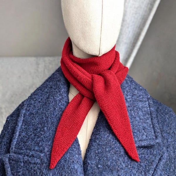 Red Merino Cashmere Skinny Scarf: Minimalist Knit Neck Tie, Neck Warmer