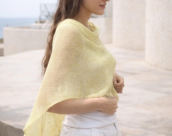 Linen Poncho with Sequins, Sheer Beach Cover Up, Boho Festival Top
