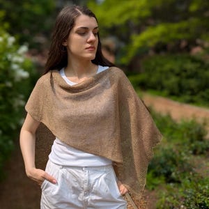 Linen Sequin Festival Shrug – Lightweight Beach Cover Up – Boho Knit Poncho Wrap – Summer Cape for Women – Handmade Vacation Outfit