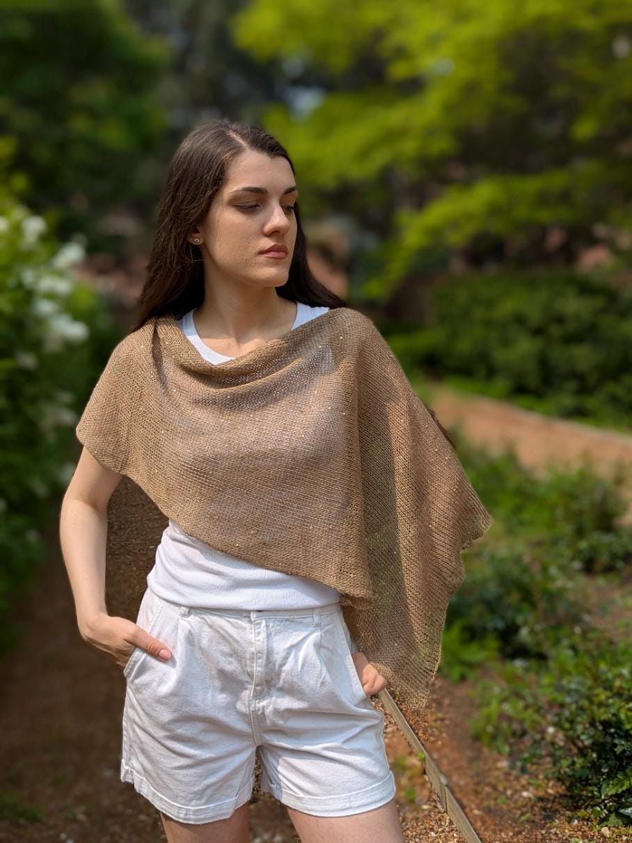 Linen Sequin Festival Shrug: Handmade Boho Poncho Cover-Up