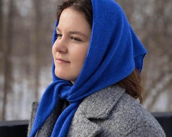 Handmade Cashmere Blend Head Scarf: Merino Wool Neckerchief