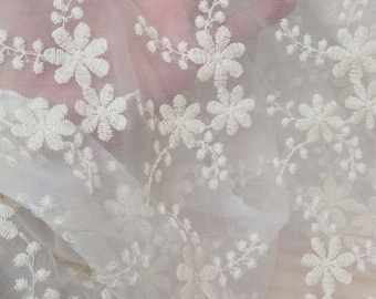 White Lace Fabric,Wedding Tulle Mesh Fabric,Embroidered Fabric,Wedding Lace Fabric,Bridal Dress Fabric,Designer Fabric,Fabric By 1/2 Yard
