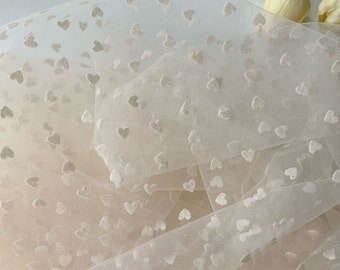 Hearts Lace Fabric,Wedding Tulle Mesh Fabric,Embroidered Fabric,Wedding Lace Fabric,Bridal Dress Fabric,Designer Fabric,Fabric By Yard