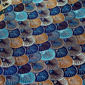 Tessuto a conchiglia blu, tessuto jacquard, tessuto di design, tessuto broccato, tessuto decorativo, tessuto per tovaglie, tessuto morbido, tessuto da 1/2 iarda