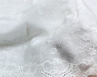 Flower Cotton Fabric,Wedding Cotton Fabric,Embroidered Fabric,White Wedding Fabric,Bridal Dress Fabric,Bridal Fabric,Fabric By 1/2 Yard
