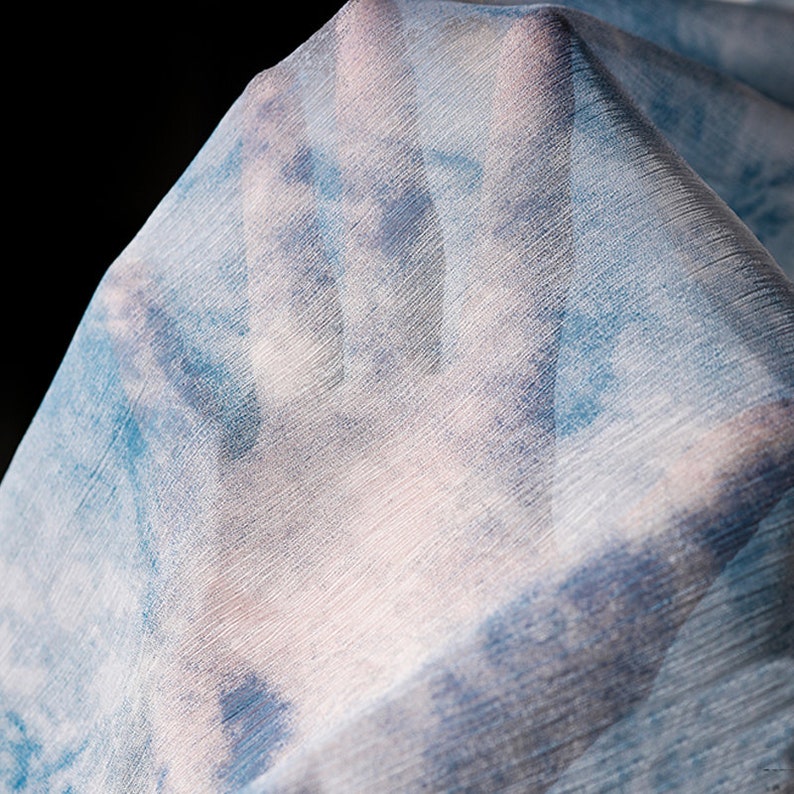 Blue Tie Dye Fabric,Designer Fabric,Chiffon Fabric,Printed Fabric,Soft Fabric,Summer Dress Fabric,Fabric By 1/2 Yard,Tie Dye Fabric image 6