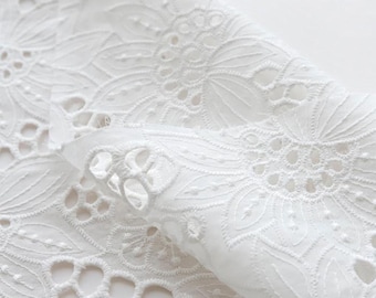 Flower Cotton Fabric,Wedding Cotton Fabric,Embroidered Fabric,White Wedding Fabric,Bridal Dress Fabric,Bridal Fabric,Fabric By 1/2 Yard