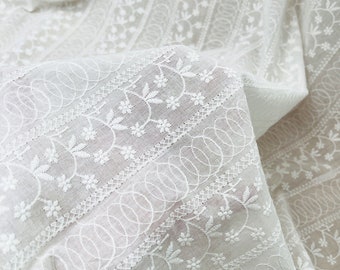 Flower Cotton Fabric,Embroidered Fabric,White Fabric,Summer Dress Fabric,Floral Fabric,Fabric By Yard,Embroidered Cotton Fabric,Dress Fabric