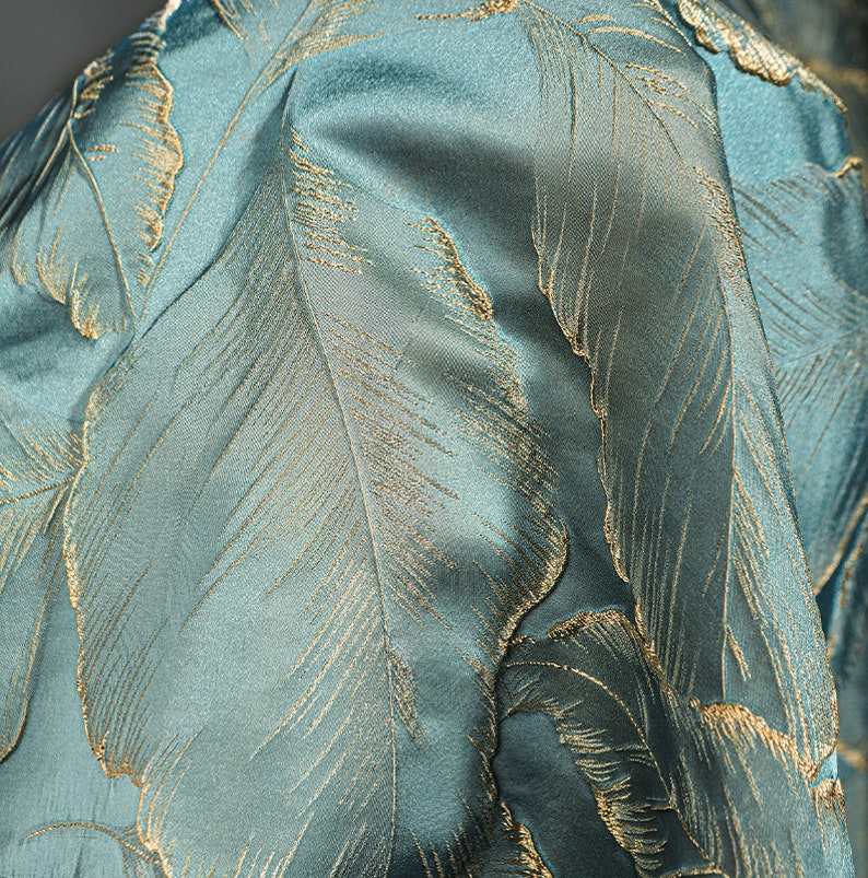 Bladliknande jacquardtyg, designertyg, blommigt tyg, vintagetyg, mjukt tyg, sommarklänningstyg, tyg på 1/2 yard, jacquardtyg bild 4