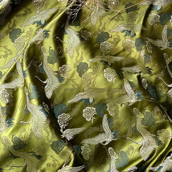 Tissu de brocart vert, tissu de créateur, tissu de fleur, tissu de brocart, tissu brodé, tissu doux, tissu de robe d’été, tissu par cour