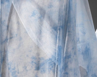 Blue Tie Dye Fabric,Designer Fabric,Chiffon Fabric,Printed Fabric,Soft Fabric,Summer Dress Fabric,Fabric By 1/2 Yard,Tie Dye Fabric