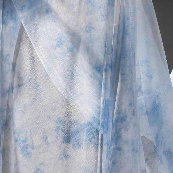 Blue Tie Dye Fabric,Designer Fabric,Chiffon Fabric,Printed Fabric,Soft Fabric,Summer Dress Fabric,Fabric By 1/2 Yard,Tie Dye Fabric