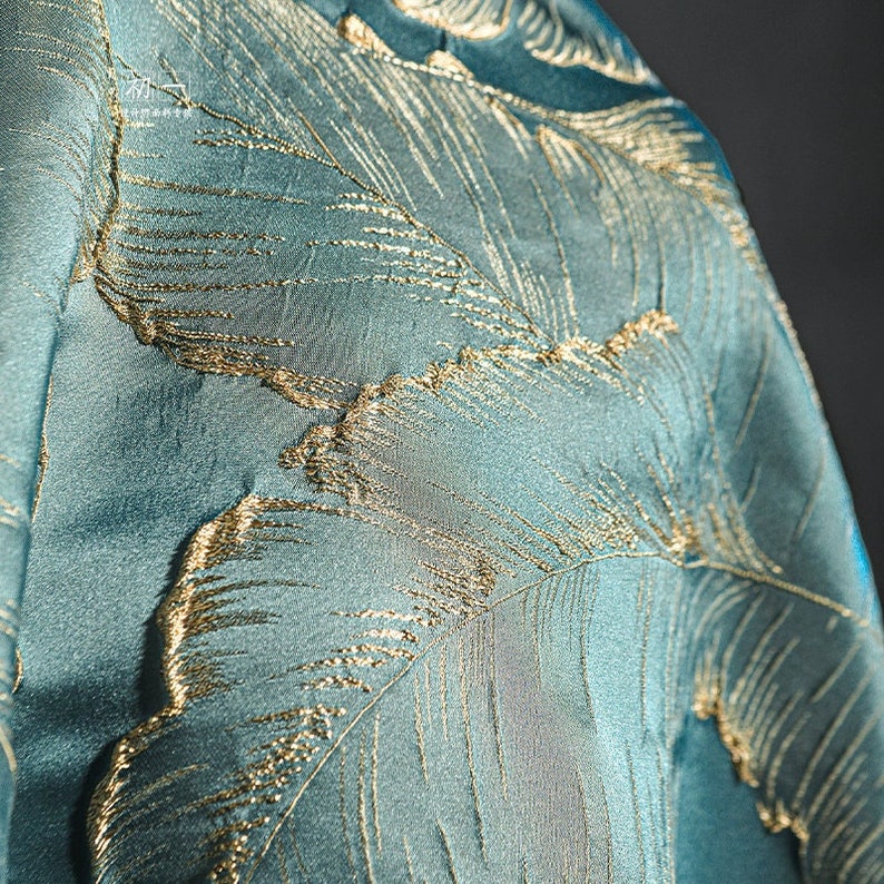 Bladliknande jacquardtyg, designertyg, blommigt tyg, vintagetyg, mjukt tyg, sommarklänningstyg, tyg på 1/2 yard, jacquardtyg bild 2