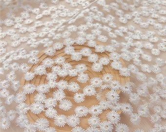 Daisy Lace Fabric,Wedding Tulle Mesh Fabric,Embroidered Fabric,Wedding Lace Fabric,Bridal Dress Fabric,Designer Fabric,Fabric By 1/2 Yard