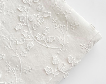 Flower Cotton Fabric,Embroidered Fabric,Floral Fabric,Cotton Fabric,Wedding Fabric,Soft Fabric,Dress Fabric,Fabric By 1/2 Yard,White Fabric