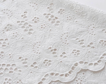 Flower Cotton Fabric,Wedding Cotton Fabric,Embroidered Fabric,White Wedding Fabric,Bridal Dress Fabric,Bridal Fabric,Fabric By 1/2 Yard
